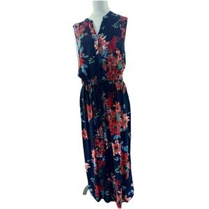 Talbots Dress Sz 14 Maxi Blue Red Floral Sleeveless Beach Tropical Boho Chic